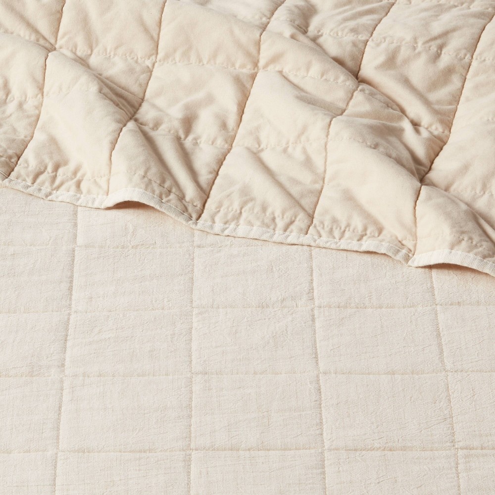 slide 4 of 4, King Space Dyed Cotton Linen Quilt Khaki - Threshold, 1 ct