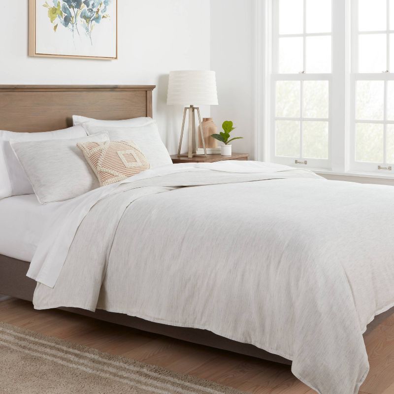 slide 2 of 6, 3pc Full/Queen Space Dyed Cotton Linen Duvet Cover & Sham Set Light Gray - Threshold™: Woven Texture, Zipper Closure, OEKO-TEX Certified, 3 ct