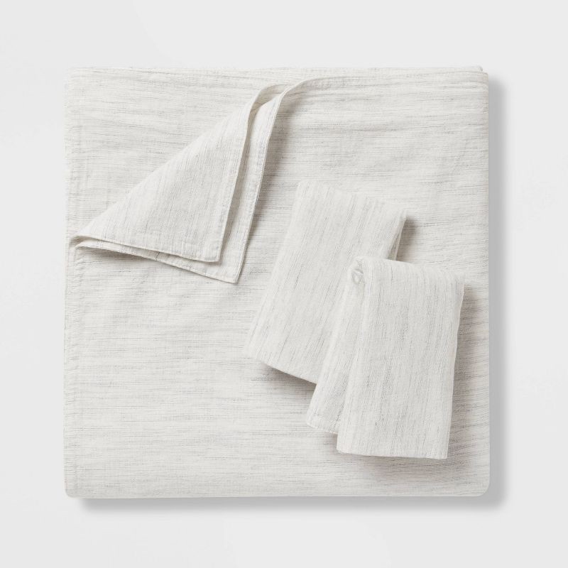 slide 4 of 6, 3pc Full/Queen Space Dyed Cotton Linen Duvet Cover & Sham Set Light Gray - Threshold™: Woven Texture, Zipper Closure, OEKO-TEX Certified, 3 ct