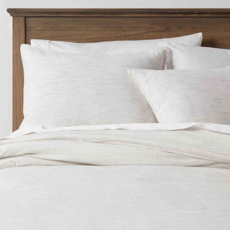 slide 1 of 6, 3pc Full/Queen Space Dyed Cotton Linen Duvet Cover & Sham Set Light Gray - Threshold™: Woven Texture, Zipper Closure, OEKO-TEX Certified, 3 ct