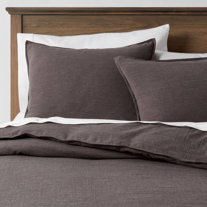 slide 2 of 6, 3pc King Space Dyed Cotton Linen Duvet Cover & Sham Set Dark Gray - Threshold™: Woven Texture, Zipper Closure, OEKO-TEX Certified, 3 ct
