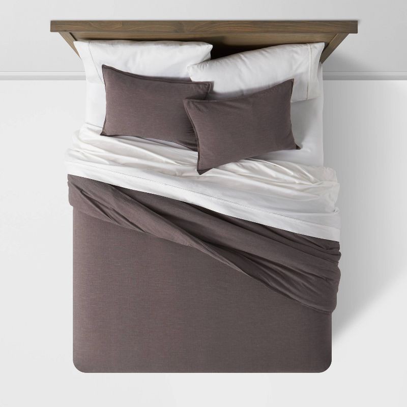 slide 3 of 6, 3pc King Space Dyed Cotton Linen Duvet Cover & Sham Set Dark Gray - Threshold™: Woven Texture, Zipper Closure, OEKO-TEX Certified, 3 ct