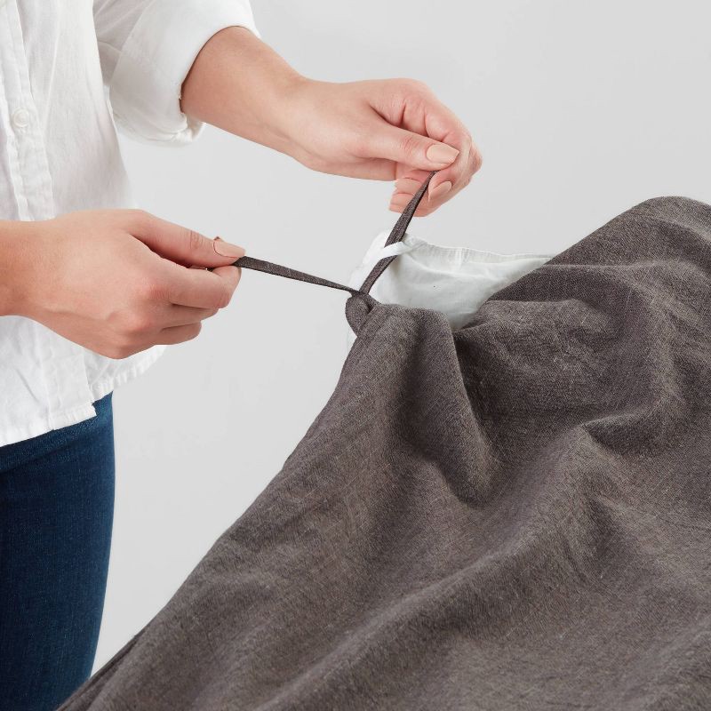 slide 5 of 6, 3pc King Space Dyed Cotton Linen Duvet Cover & Sham Set Dark Gray - Threshold™: Woven Texture, Zipper Closure, OEKO-TEX Certified, 3 ct