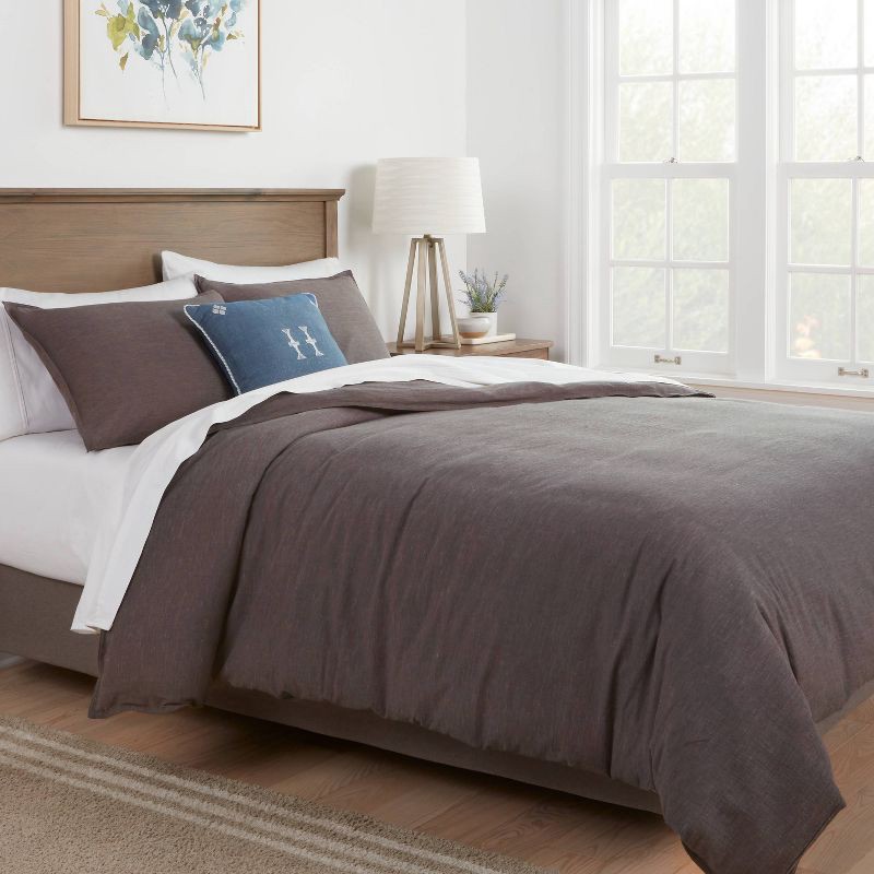 slide 1 of 6, 3pc King Space Dyed Cotton Linen Duvet Cover & Sham Set Dark Gray - Threshold™: Woven Texture, Zipper Closure, OEKO-TEX Certified, 3 ct