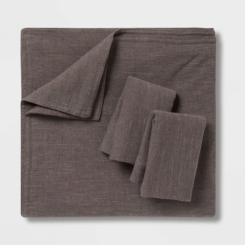 slide 4 of 6, 3pc Full/Queen Space Dyed Cotton Linen Duvet Cover & Sham Set Dark Gray - Threshold™: Woven Texture, OEKO-TEX Certified, 3 ct