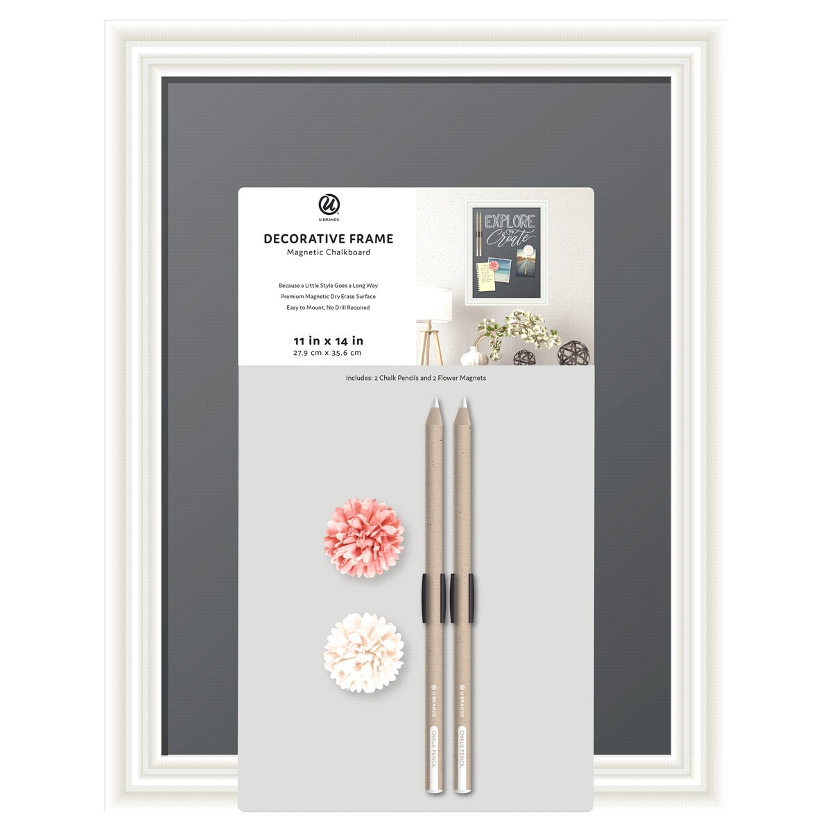 slide 1 of 1, U Brands Magnetic Chalkboard, 11x14 in., White Wood Style Frame, 1 ct