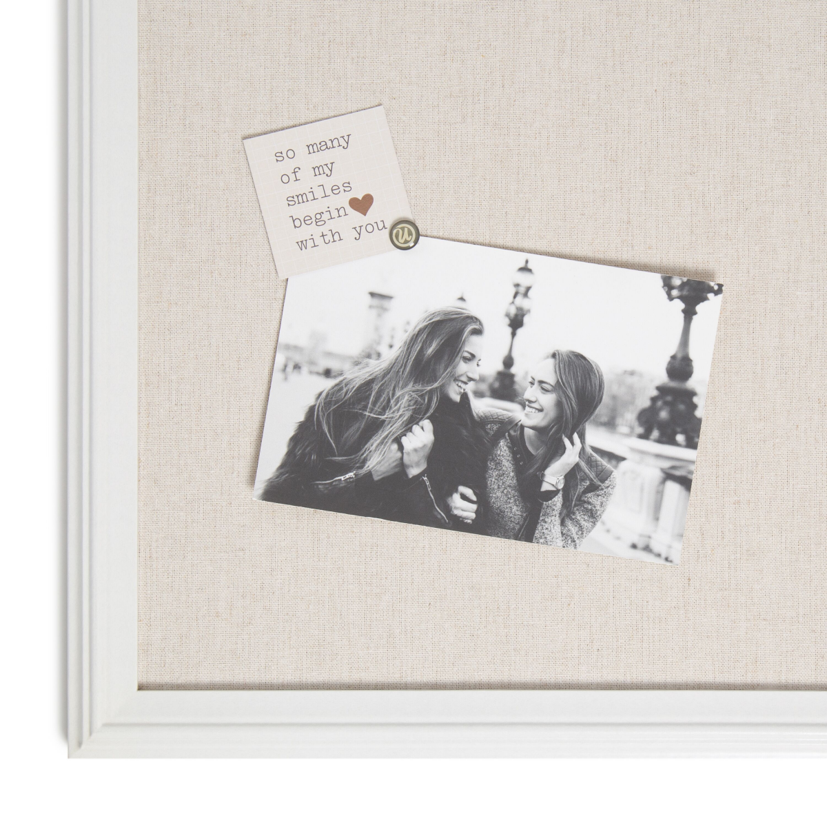 slide 3 of 3, U Brands Farmhouse Linen Bulletin Board, 20x30 in., White Wood Style Frame, Includes Push Pins, 20 in x 30 in