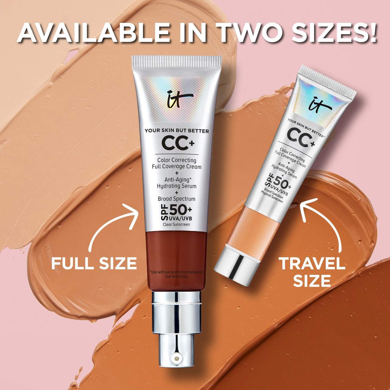 slide 5 of 8, IT Cosmetics Mini CC+ Cream Full Coverage Color Correcting Foundation with SPF 50+ Tan,