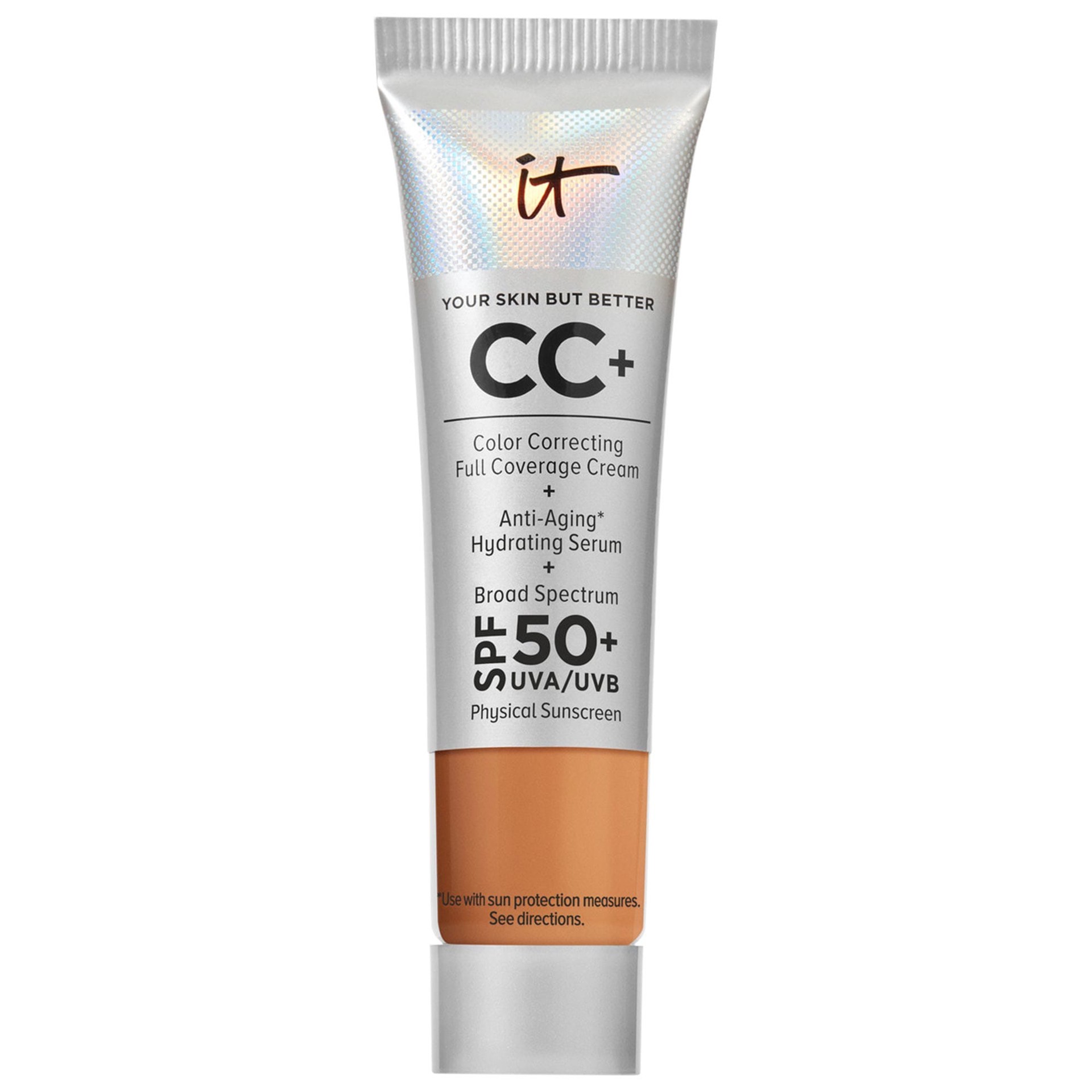 slide 1 of 8, IT Cosmetics Mini CC+ Cream Full Coverage Color Correcting Foundation with SPF 50+ Tan,