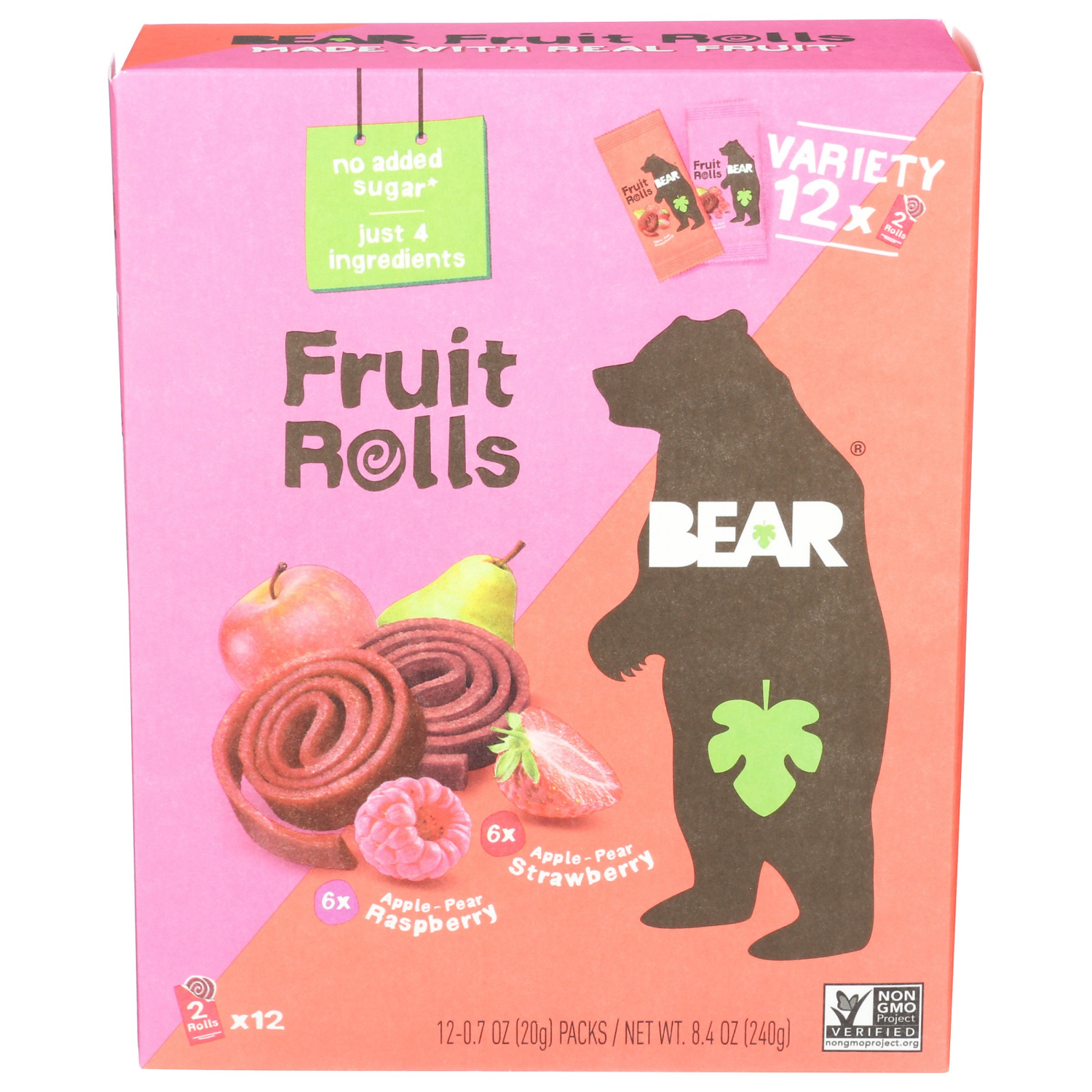 slide 1 of 3, BEAR Apple-Pear Raspberry/Apple-Pear Strawberry Fruit Rolls Variety Pack 12 - 2 Roll Packs, 12 ct