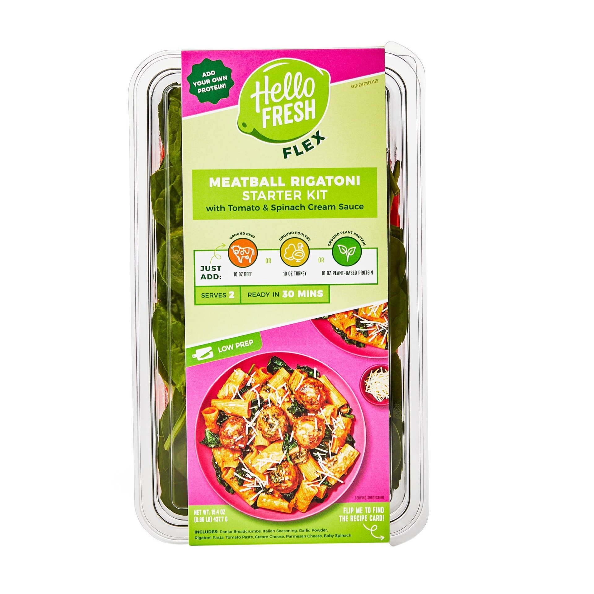 slide 1 of 3, HelloFresh Flex Meatball Rigatoni With Tomato & Spinach Cream Sauce Meal Starter Kit, 15.4 oz