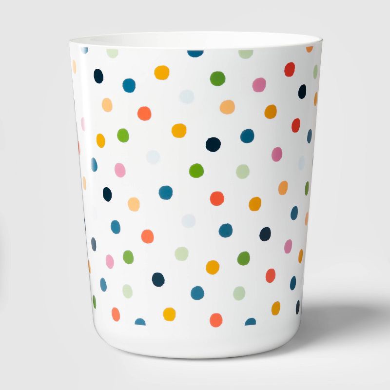 slide 1 of 3, Dot Kids' Bathroom Wastebasket - Pillowfort™: Multicolor Plastic, Classic Pattern, 11" Height, 9" Width, 9" Depth, 1 ct