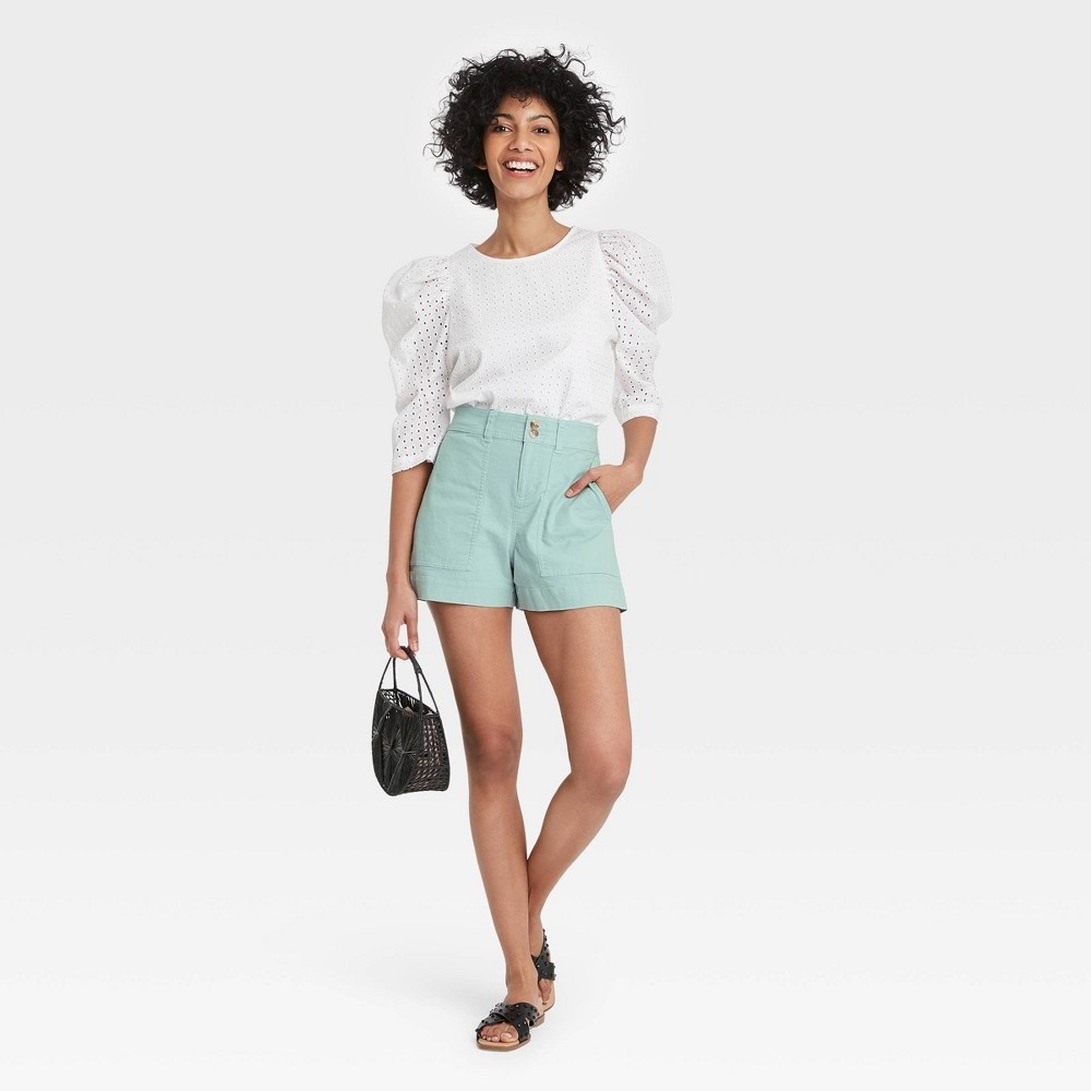 slide 3 of 3, Women's High-Rise Shorts - A New Day Mint 6, 1 ct