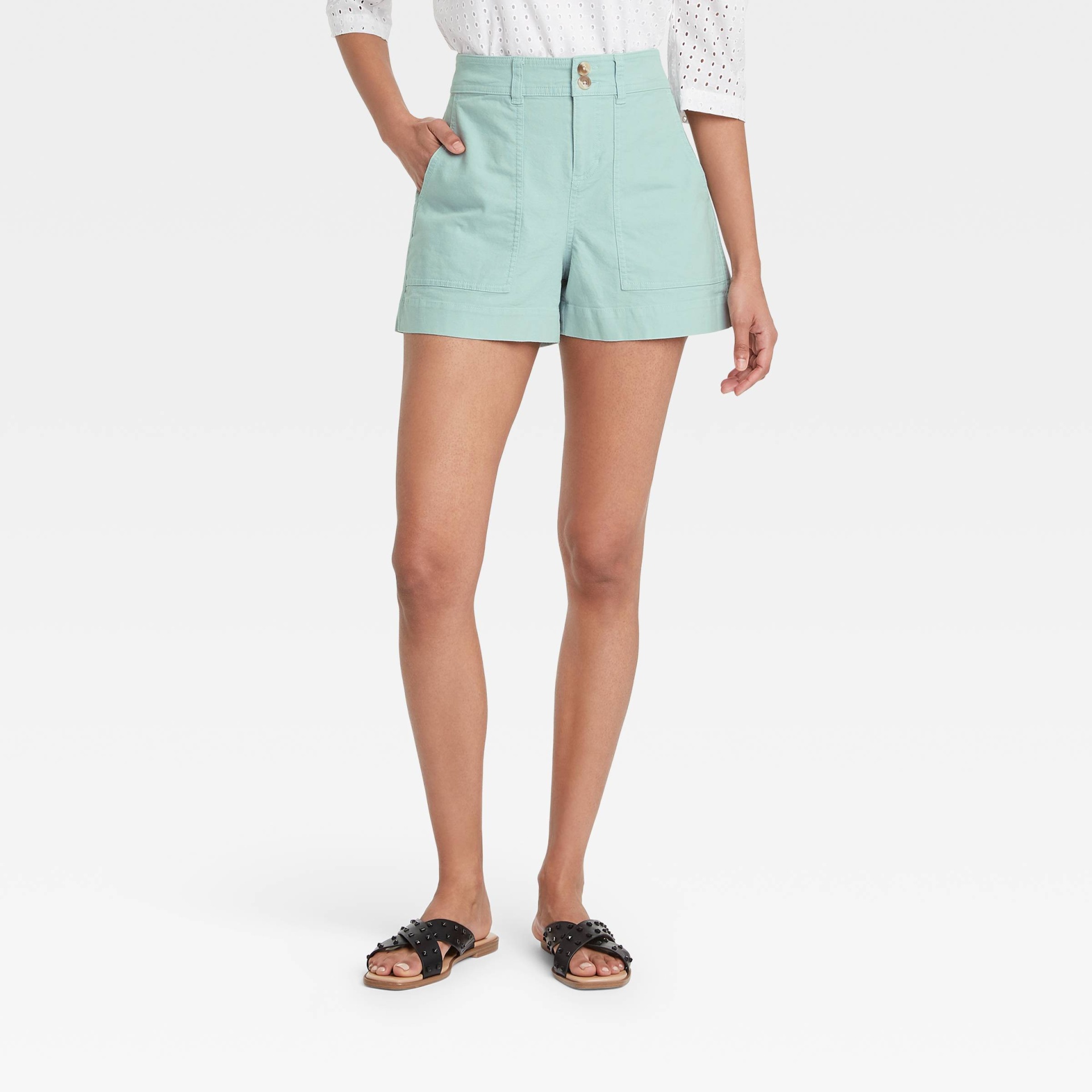 slide 1 of 3, Women's High-Rise Shorts - A New Day Mint 12, 1 ct