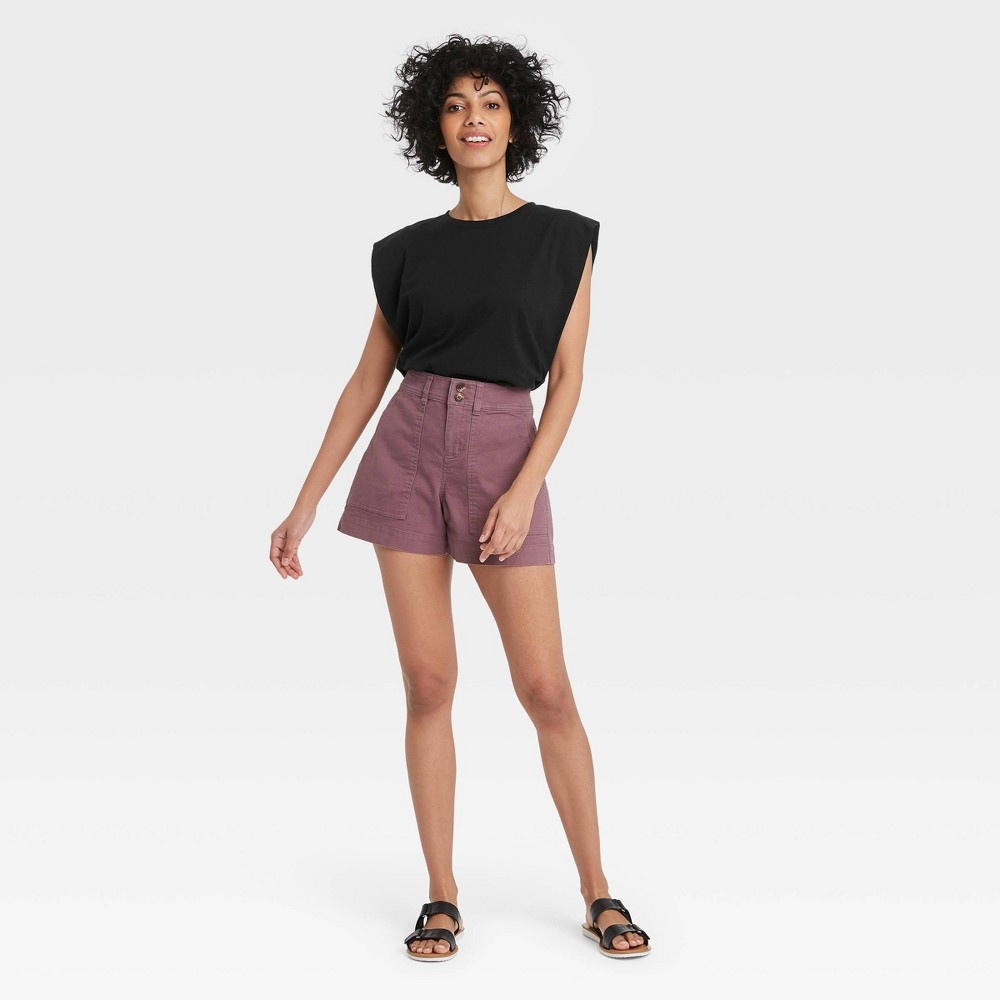 slide 3 of 3, Women's High-Rise Shorts - A New Day Dark Purple 12, 1 ct