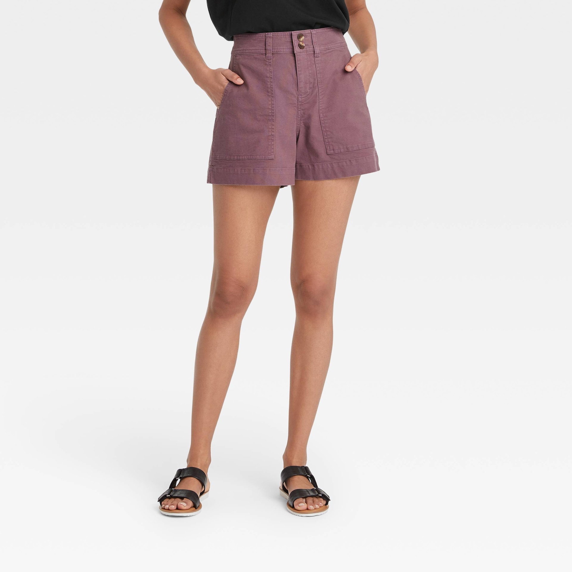 slide 1 of 3, Women's High-Rise Shorts - A New Day Dark Purple 12, 1 ct