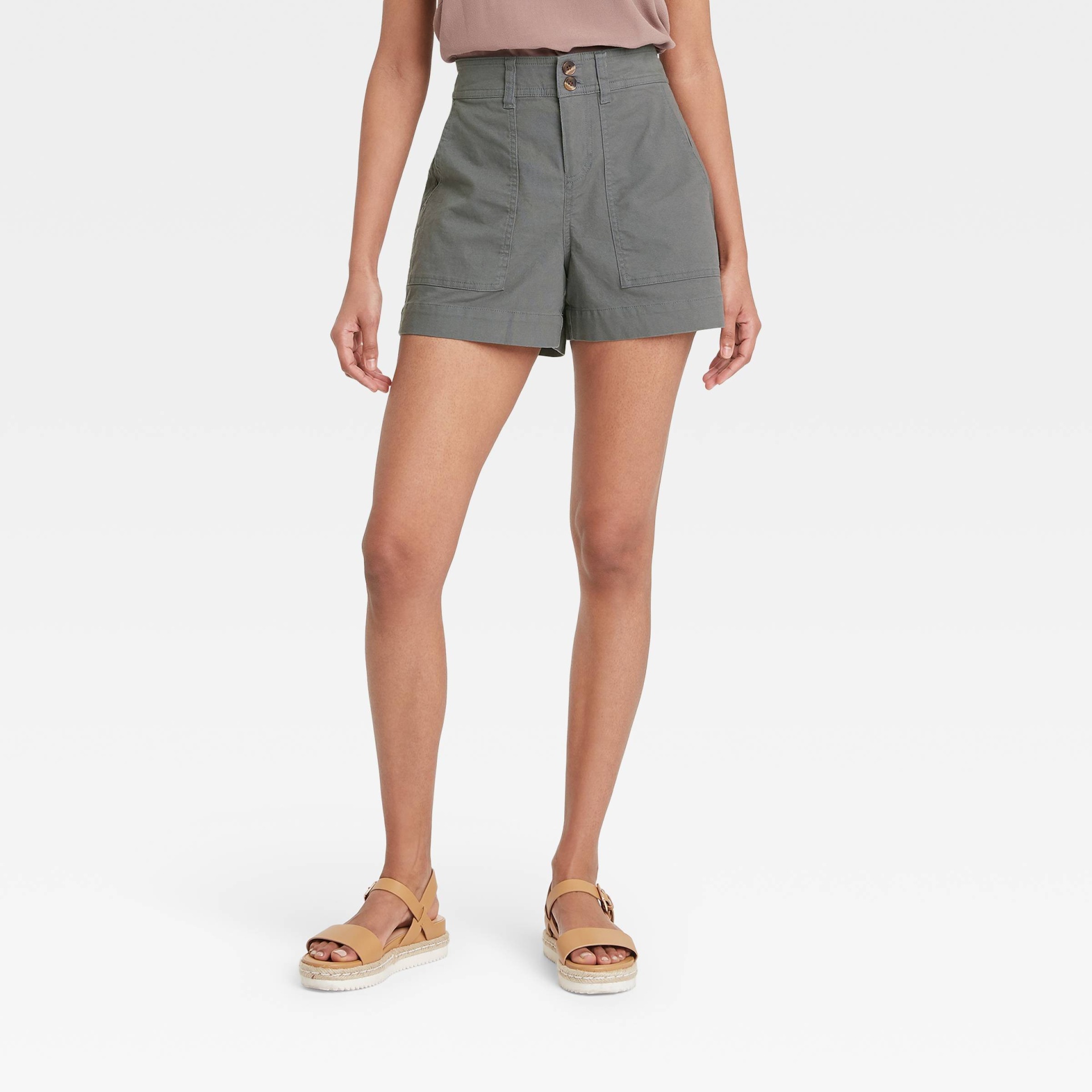 slide 1 of 3, Women's High-Rise Shorts - A New Day Dark Gray 8, 1 ct
