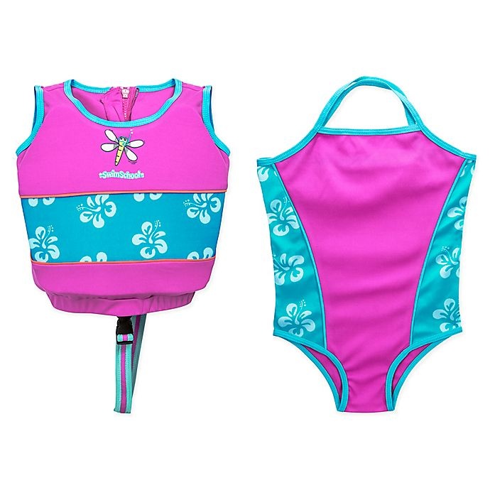 slide 1 of 2, SwimSchool Small/Medium Swimsuit and Swim Vest Trainer Set - Pink/Blue, 2 ct