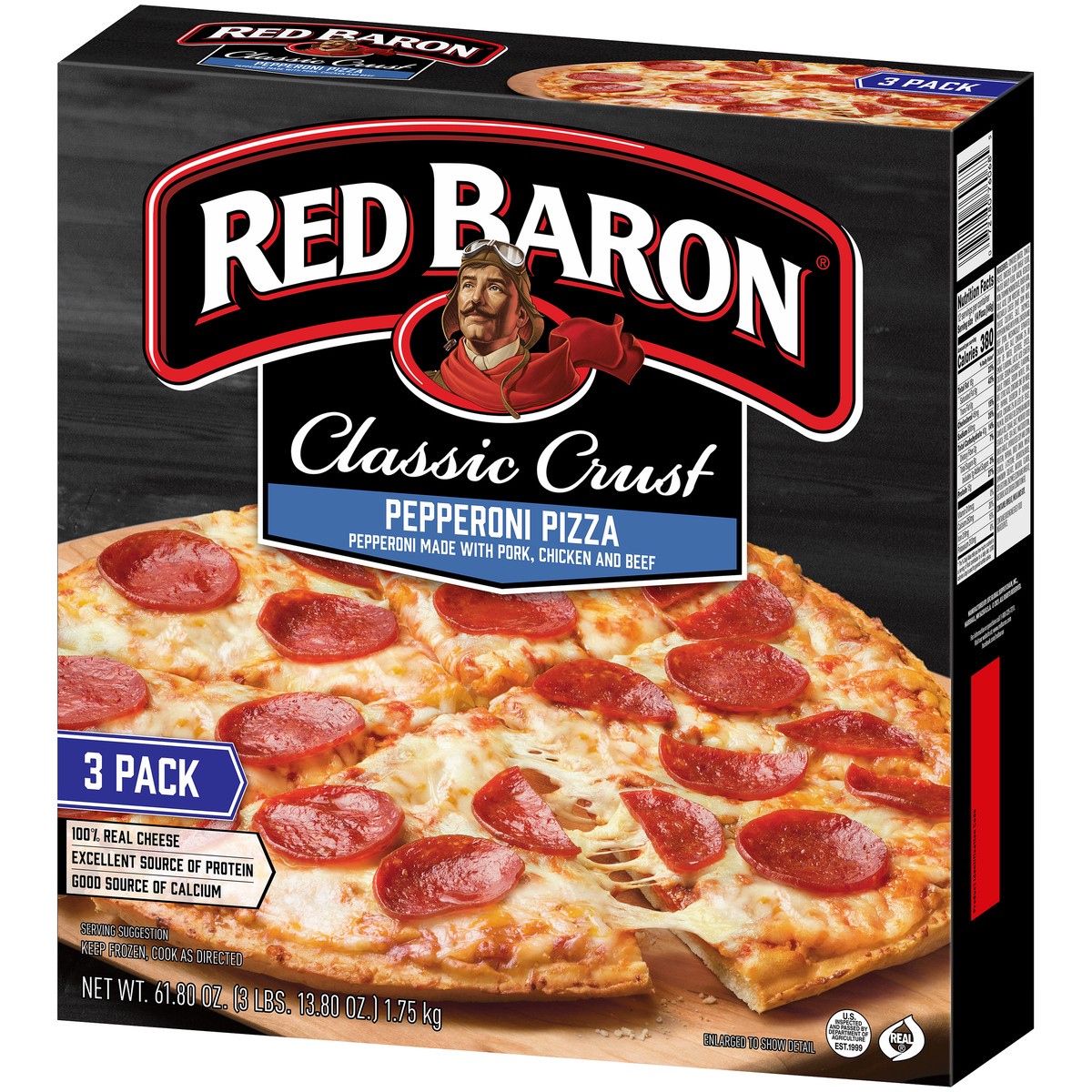 slide 9 of 9, Red Baron Classic Crust Pepperoni Pizza 3 ct Box, 61.81 oz