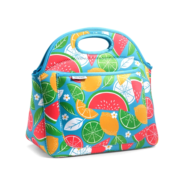 slide 1 of 1, Fit & Fresh Rosewood Neoprene Lunch Bag, Aqua Fruit Platter, One Size