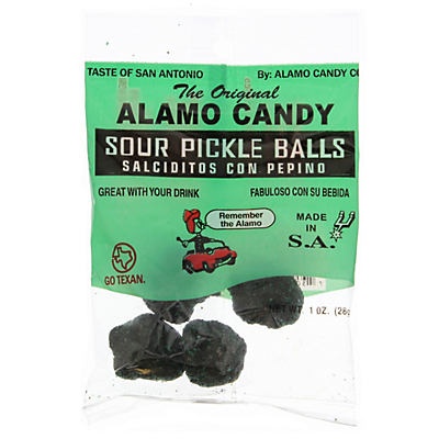 slide 1 of 1, Alamo Candy Co. Sour Pickle Balls, 1 oz