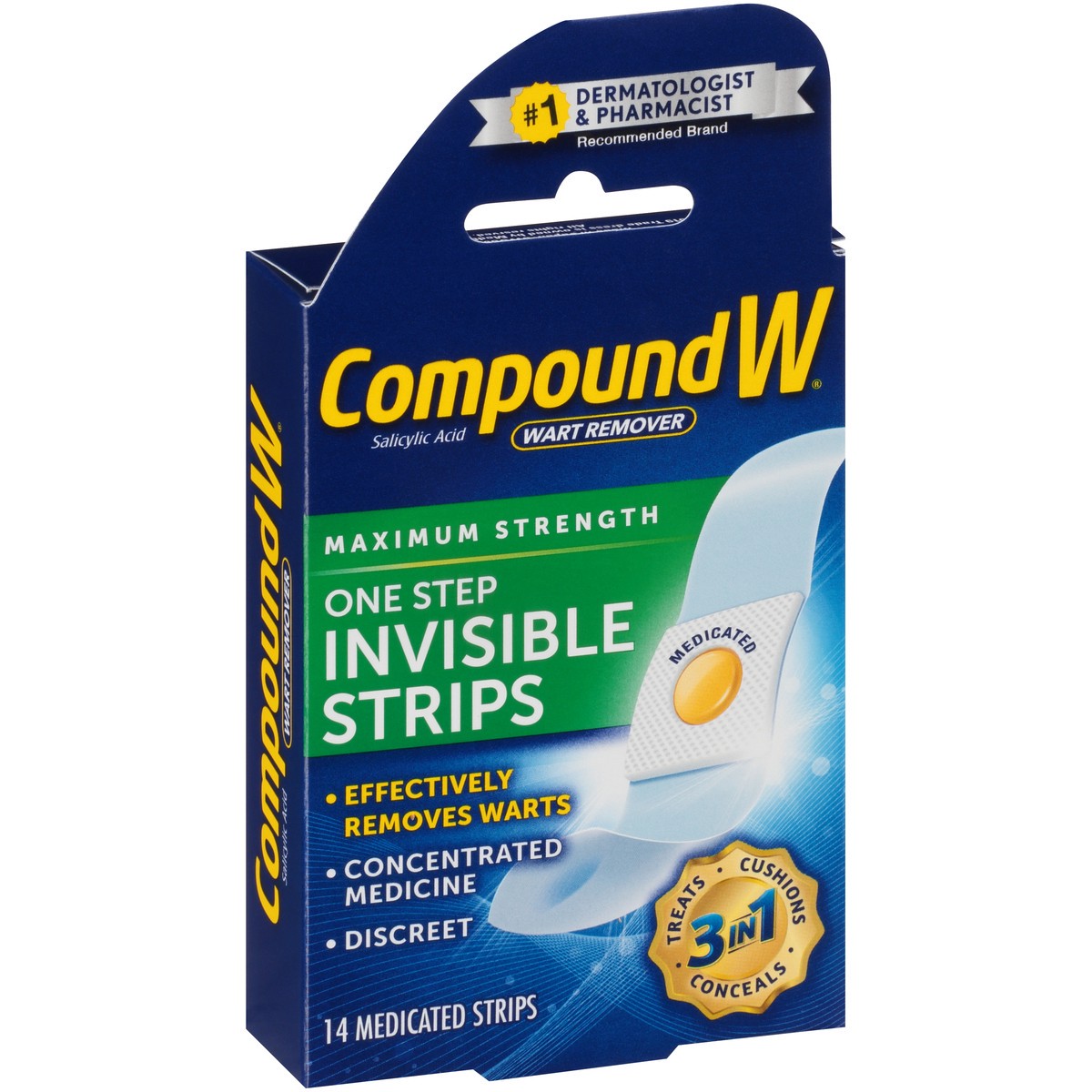 slide 6 of 10, Compound W Maximum Strength One Step Invisible Wart Remover Strips, 14 Count, 14 ct