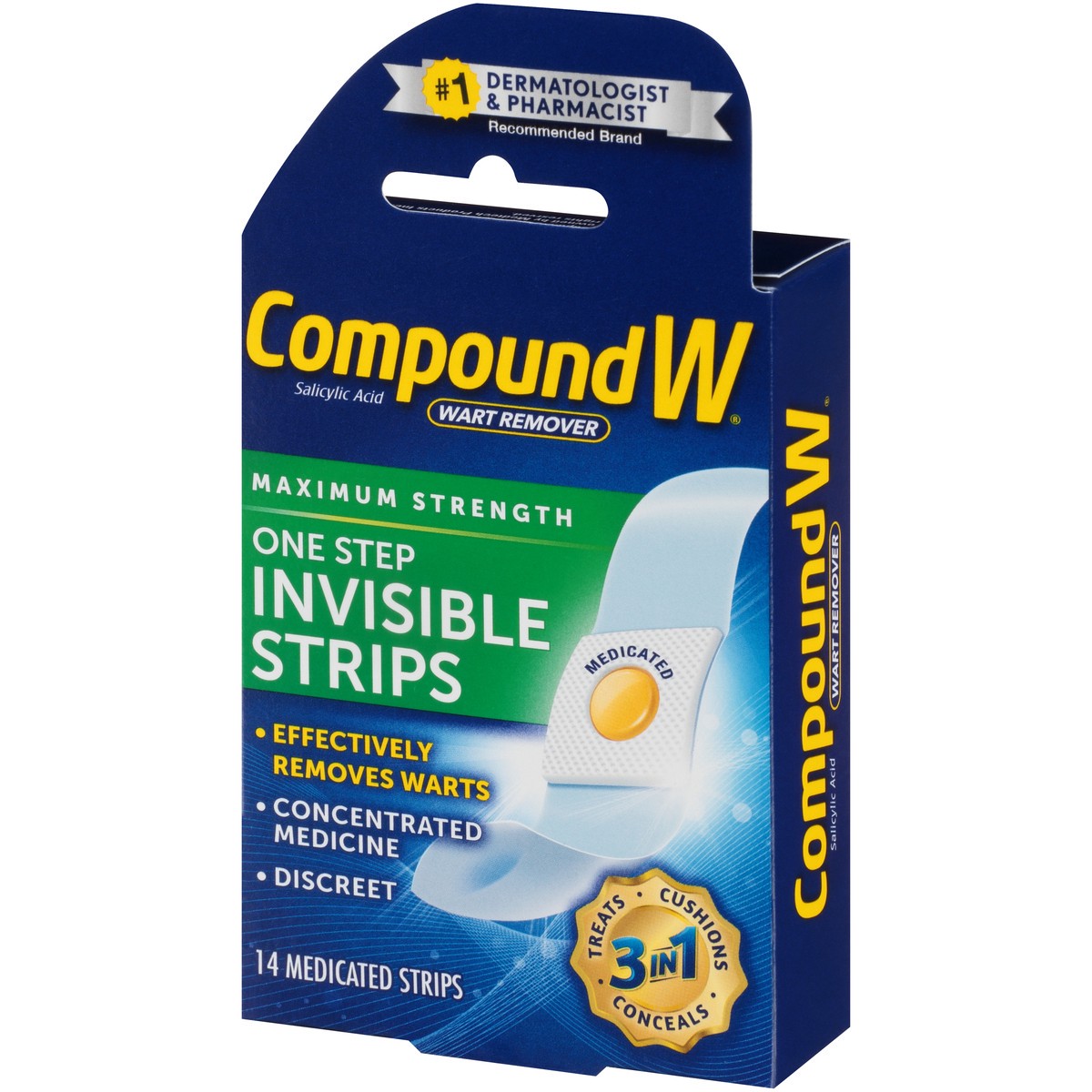 slide 3 of 10, Compound W Maximum Strength One Step Invisible Wart Remover Strips, 14 Count, 14 ct