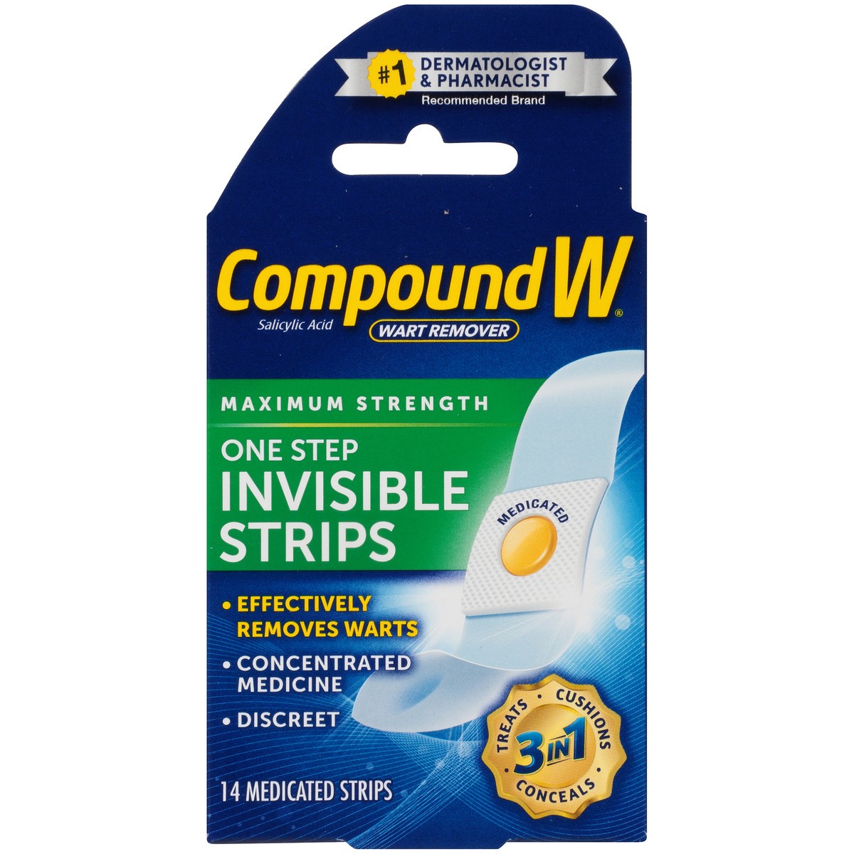 slide 7 of 10, Compound W Maximum Strength One Step Invisible Wart Remover Strips, 14 Count, 14 ct