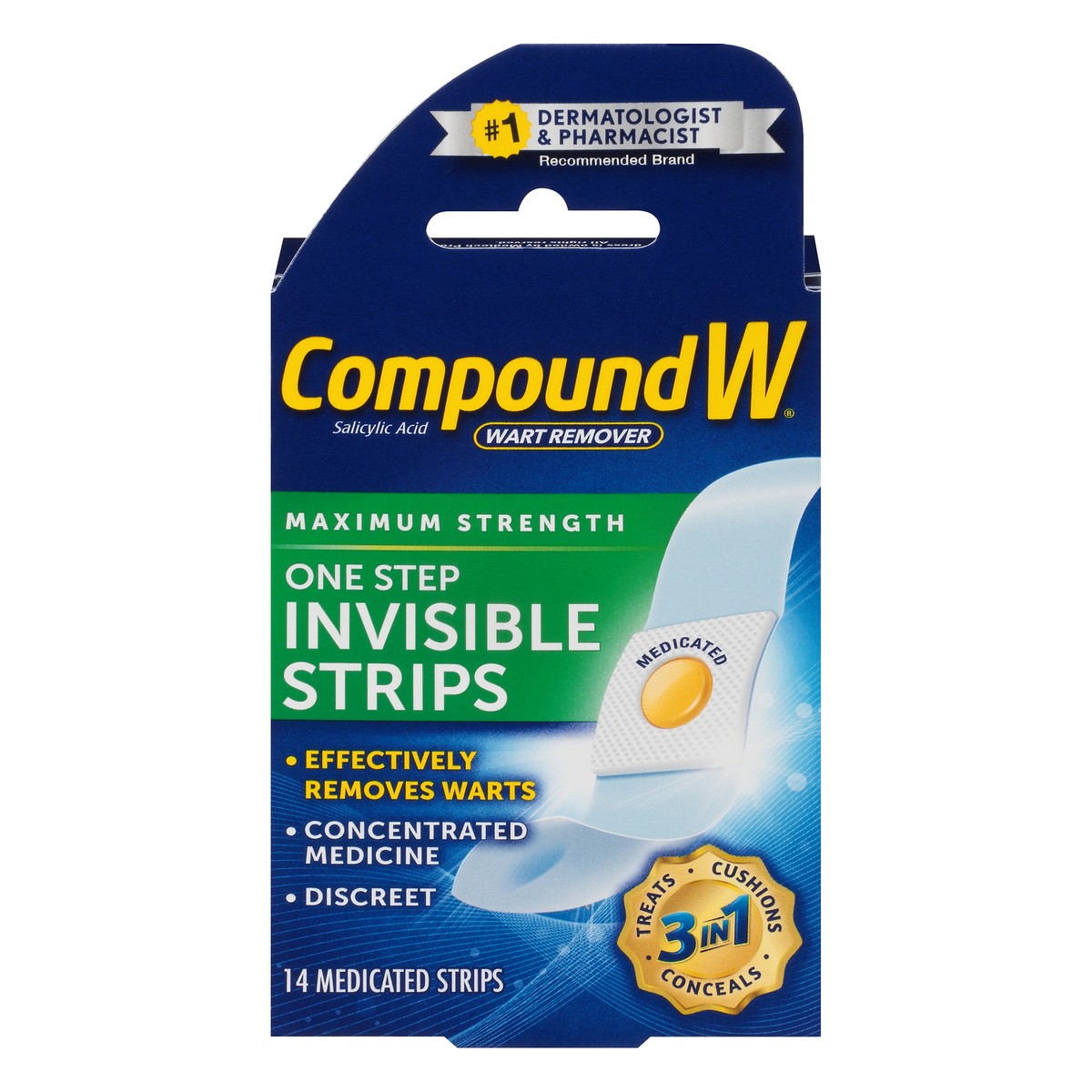 slide 8 of 10, Compound W Maximum Strength One Step Invisible Wart Remover Strips, 14 Count, 14 ct