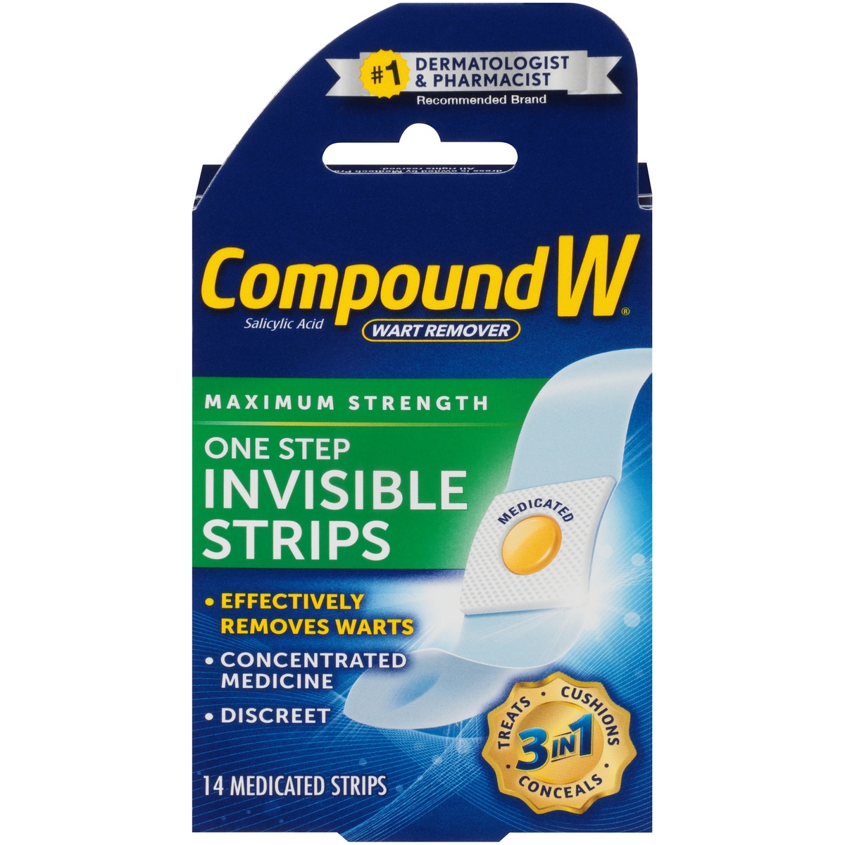 slide 1 of 5, Compound W One Step Invisible Strips Wart Remover, 14 ct