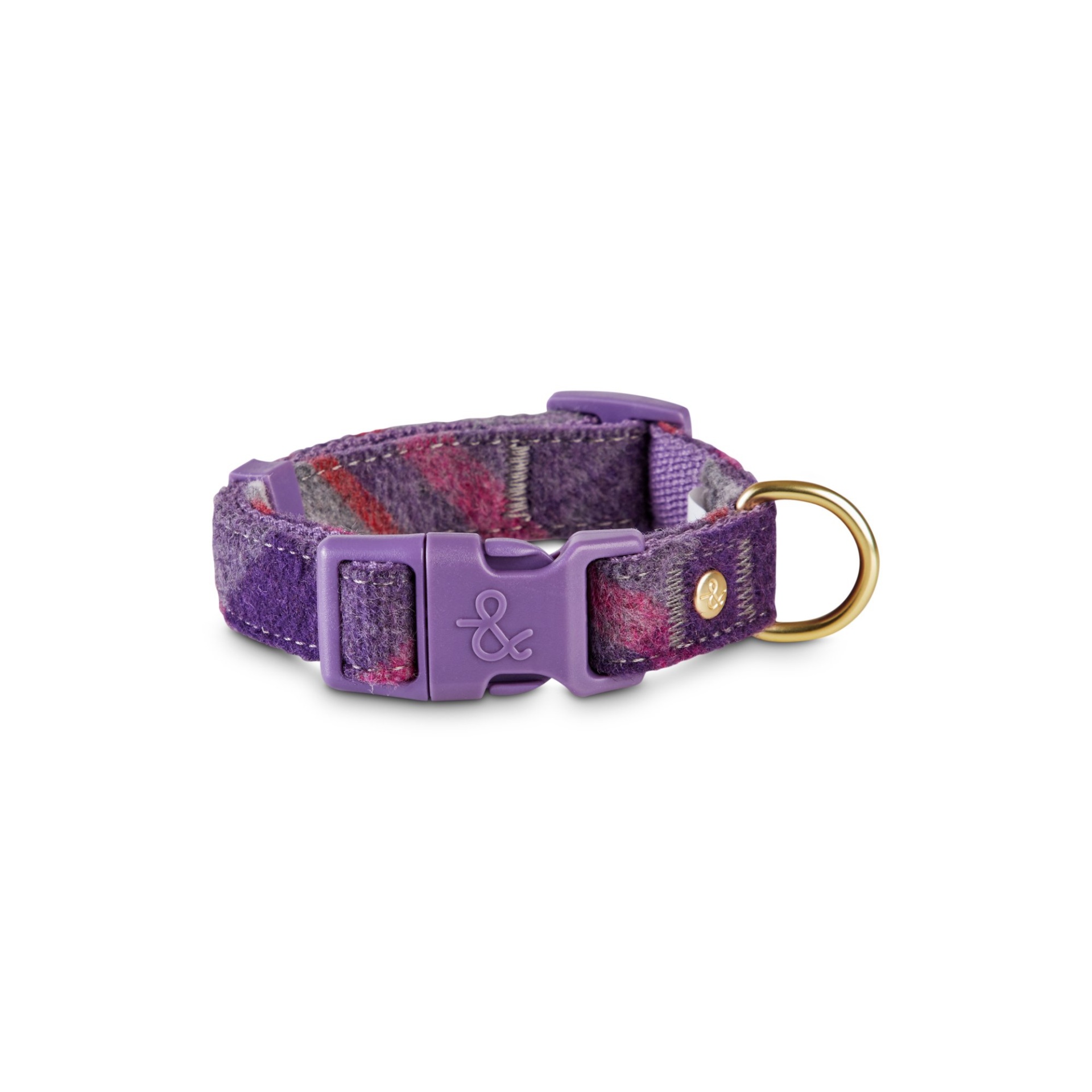 slide 1 of 1, Bond & Co. Purple and Grey Tartan Dog Collar, SM