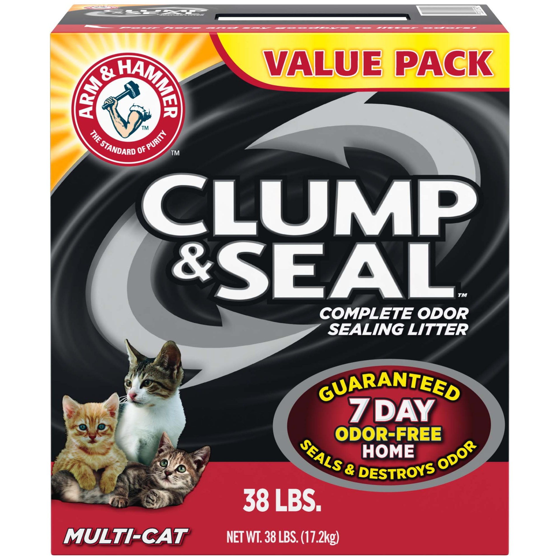 slide 1 of 1, ARM & HAMMER Clump & Seal Multi-Cat Odor Sealing Cat Litter, 38 lb