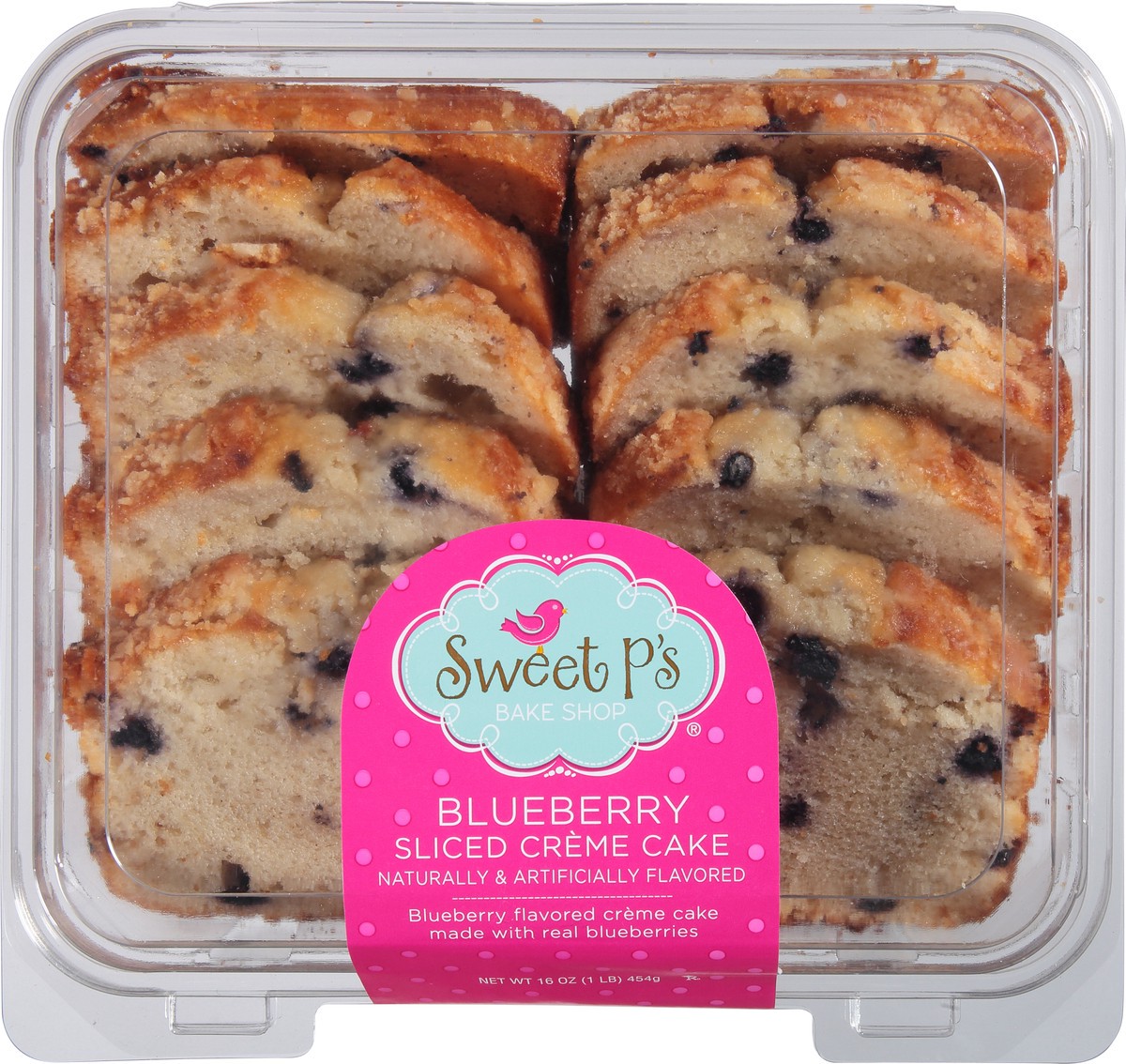 slide 1 of 17, Sweet P's Bake Shop Sliced Blueberry Creme Cake 16 oz, 16 oz
