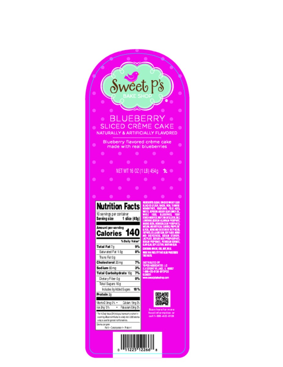 slide 16 of 17, Sweet P's Bake Shop Sliced Blueberry Creme Cake 16 oz, 16 oz