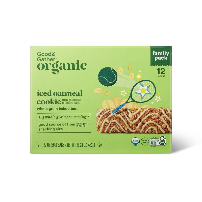 slide 1 of 4, Organic Iced Oatmeal Cookie Whole Grain Baked Bar - 15.25oz/12ct - Good & Gather™, 15.25 oz, 12 ct