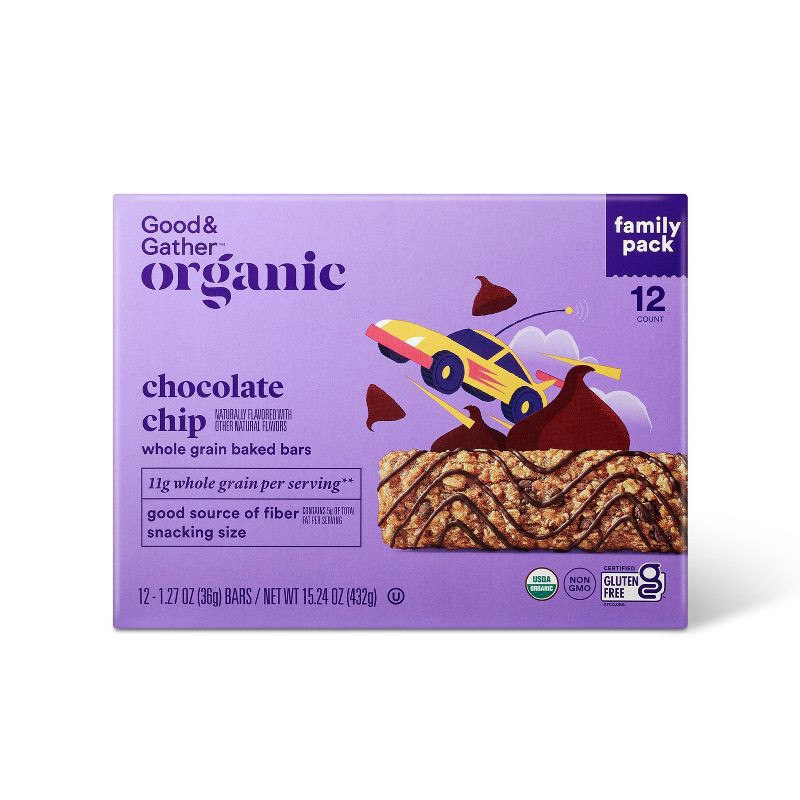 slide 1 of 4, Organic Chocolate Chip Whole Grain Baked Bar - 15.24oz/12ct - Good & Gather™, 15.24 oz, 12 ct