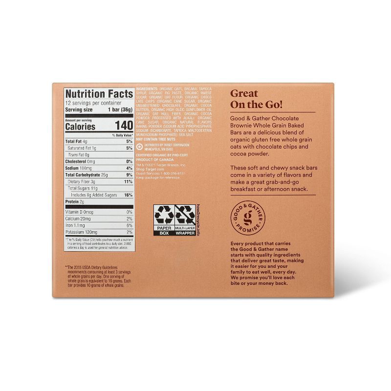 slide 3 of 4, Organic Chocolate Brownie Whole Grain Baked Bar - 15.24oz/12ct - Good & Gather™, 15.24 oz, 12 ct