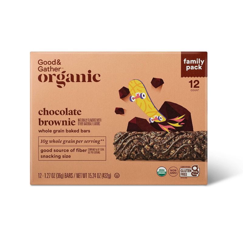 slide 1 of 4, Organic Chocolate Brownie Whole Grain Baked Bar - 15.24oz/12ct - Good & Gather™, 15.24 oz, 12 ct