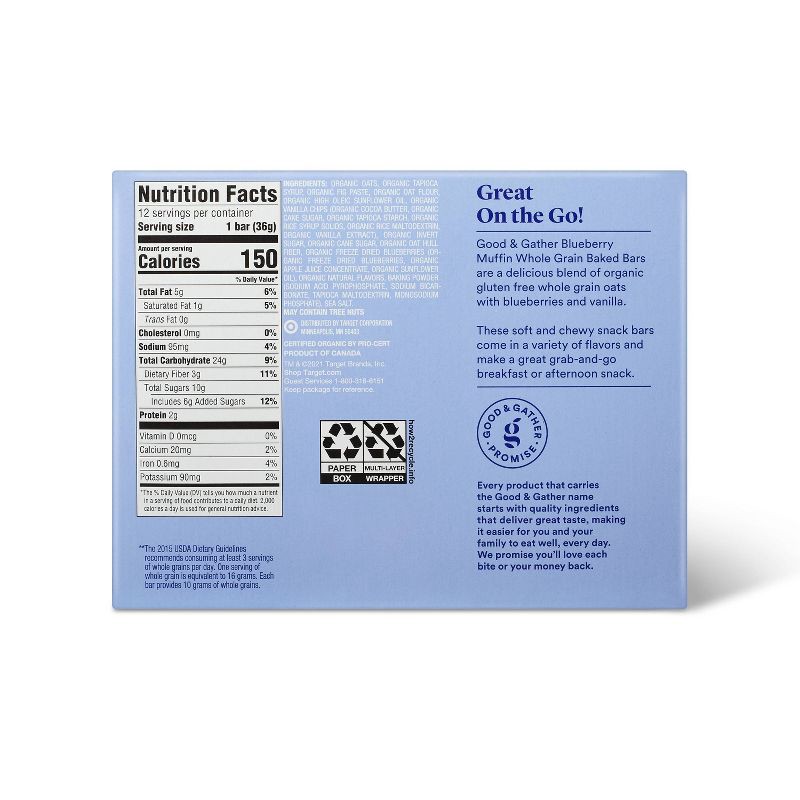 slide 3 of 4, Organic Blueberry Muffin Whole Grain Baked Bar - 15.24oz/12ct - Good & Gather™, 15.24 oz, 12 ct