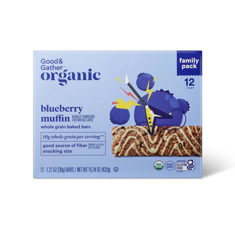 slide 1 of 4, Organic Blueberry Muffin Whole Grain Baked Bar - 15.24oz/12ct - Good & Gather™, 15.24 oz, 12 ct