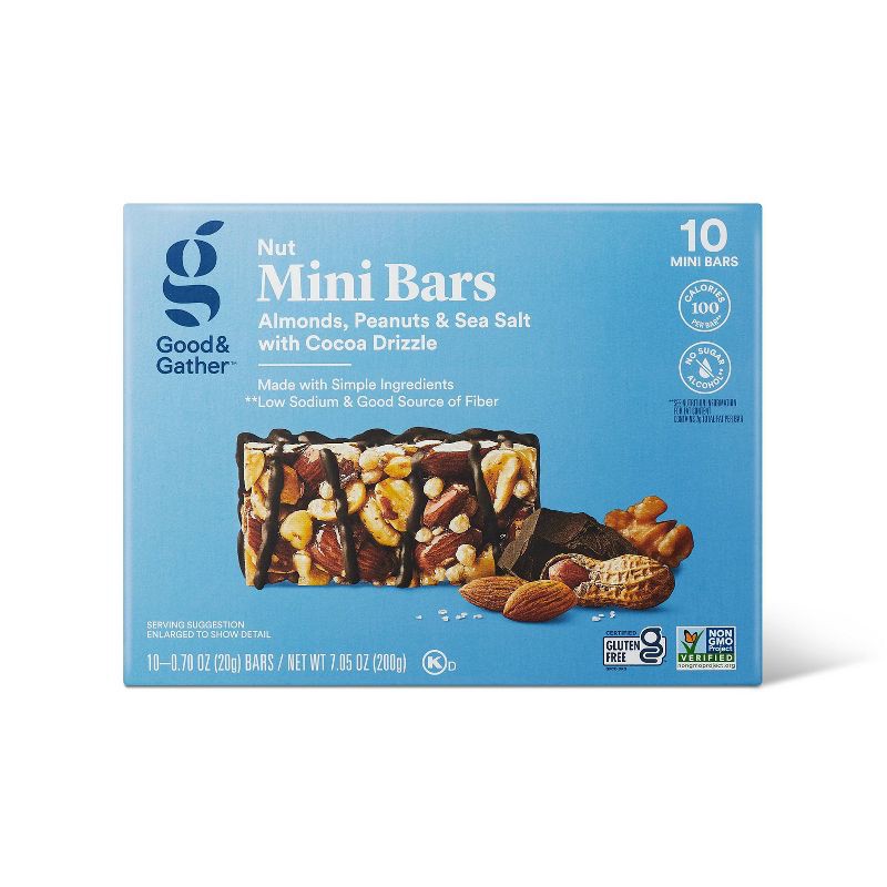 slide 1 of 3, Almond, Peanut and Sea Salt with Cocoa Drizzle Mini Nut Bars - 7.05oz/10ct - Good & Gather™, 7.05 oz, 10 ct