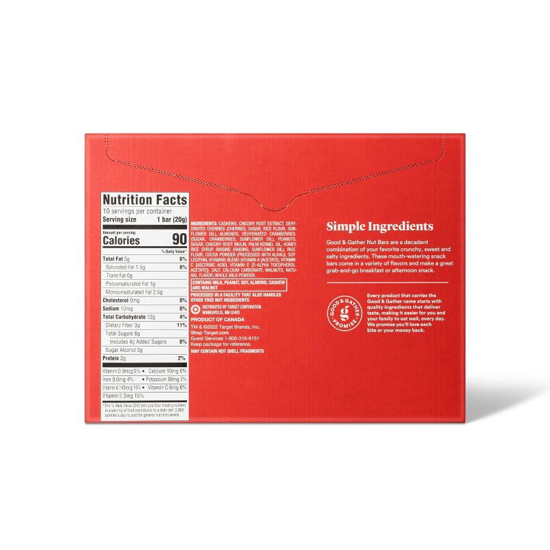 slide 2 of 4, Cashews, Cherry and Almonds with Cocoa Drizzle Mini Fruit & Nut Bars - 7.05oz/10ct - Good & Gather™, 7.05 oz, 10 ct