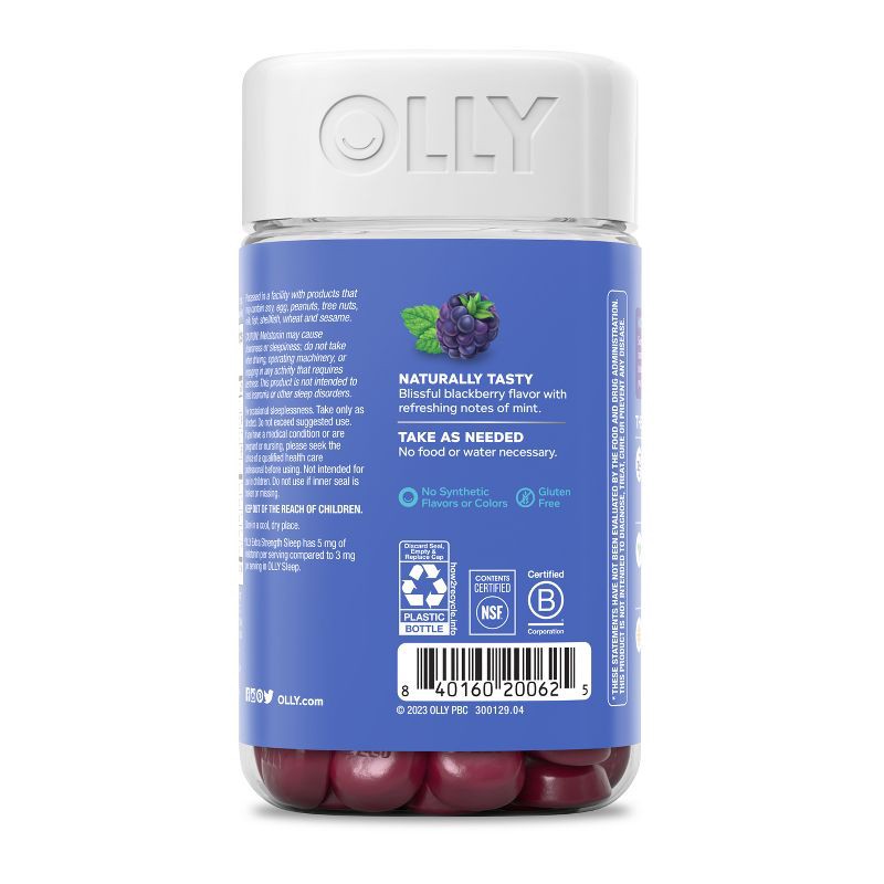 slide 5 of 7, OLLY Extra Strength Sleep Gummies Pouch with 5mg Melatonin - Blackberry Zen - 70ct, 5mg, 70 ct
