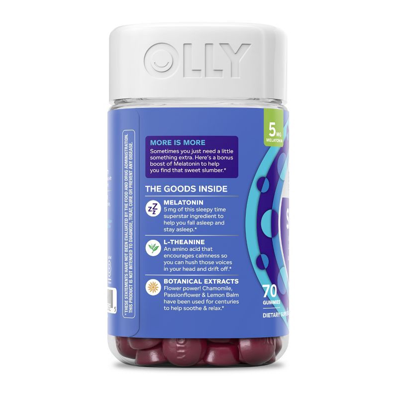 slide 6 of 7, OLLY Extra Strength Sleep Gummies Pouch with 5mg Melatonin - Blackberry Zen - 70ct, 5mg, 70 ct