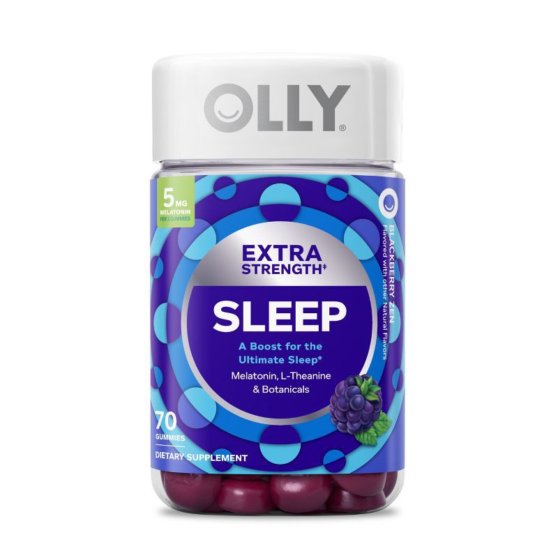 slide 1 of 9, OLLY Extra Strength Sleep Gummies with 5mg Melatonin - Blackberry Zen - 70ct, 5mg, 70 ct