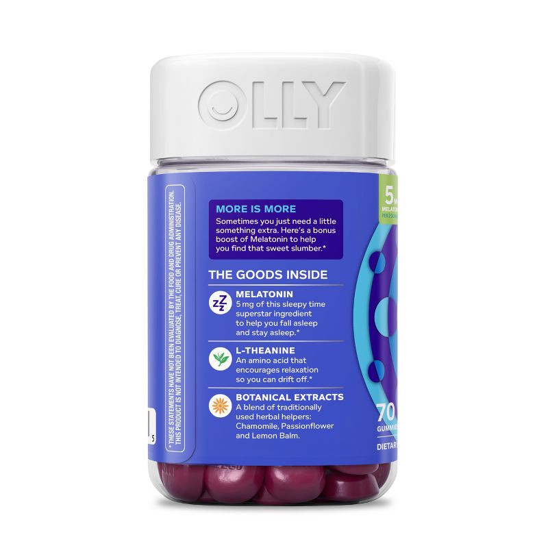 slide 8 of 9, OLLY Extra Strength Sleep Gummies with 5mg Melatonin - Blackberry Zen - 70ct, 5mg, 70 ct