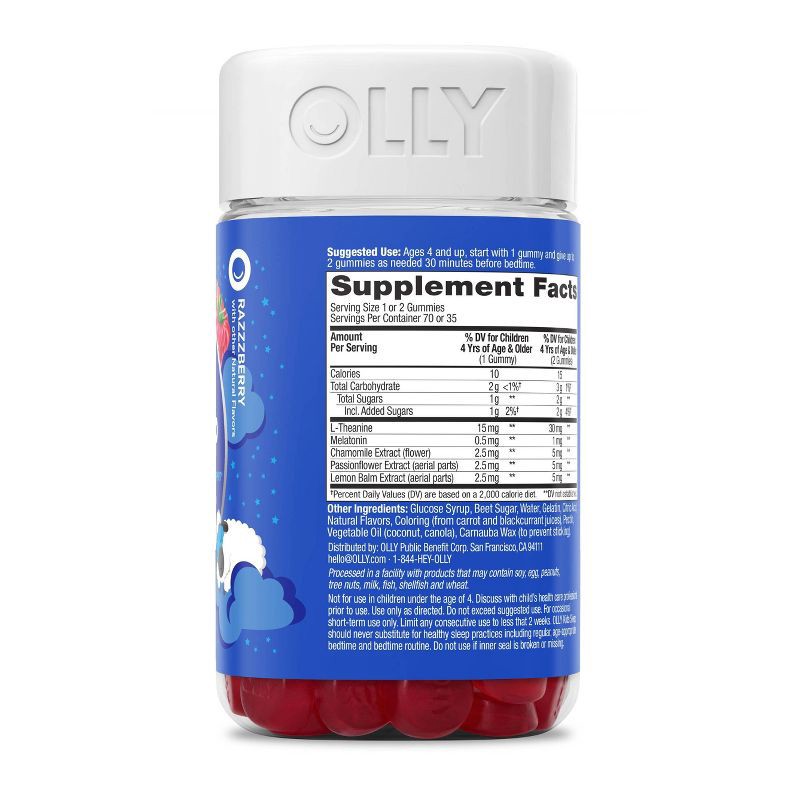 slide 4 of 8, OLLY Kids' Sleep Gummies with .5mg Melatonin - Raspberry - 70ct, .5mg, 70 ct