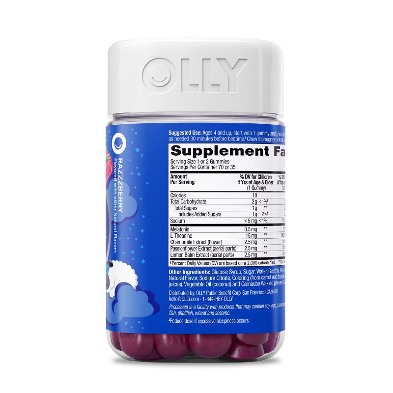 slide 6 of 13, OLLY Kids' Sleep Gummies with .5mg Melatonin - Raspberry - 70ct, .5mg, 70 ct