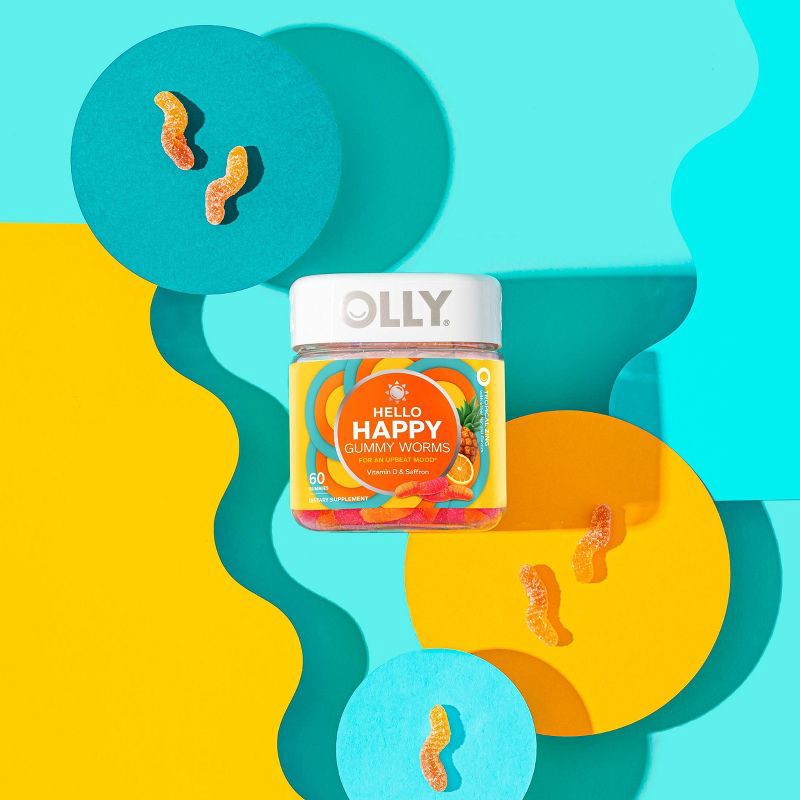 slide 2 of 6, OLLY Hello Happy Gummy Worm Supplements with Vitamin D and Saffron - 60ct, 60 ct