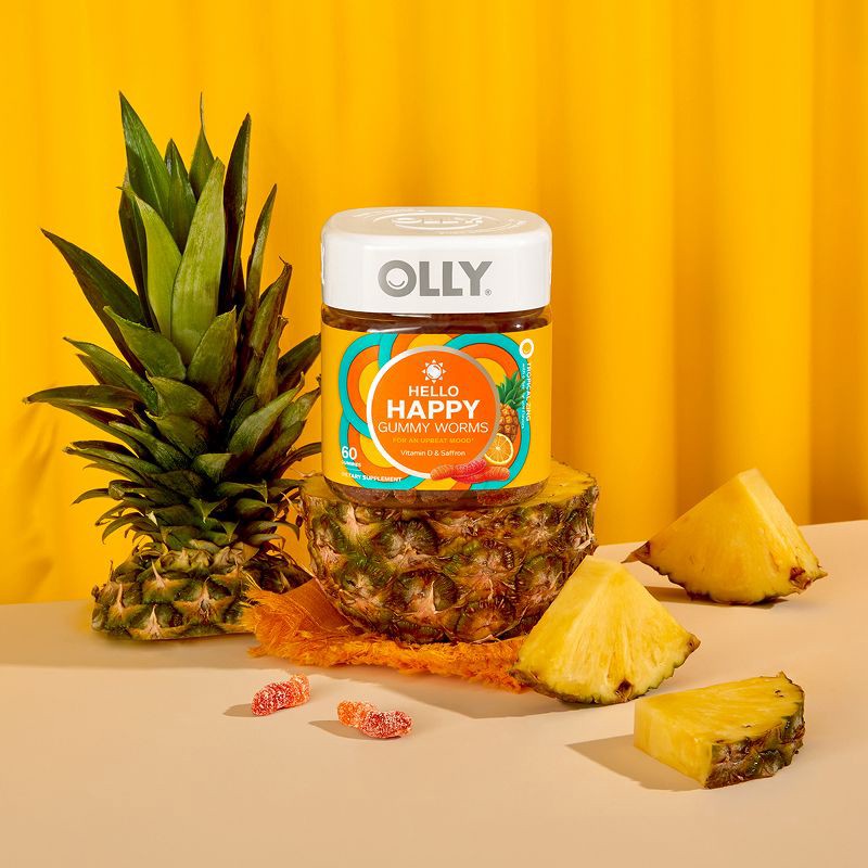 slide 2 of 10, OLLY Hello Happy Gummy Worm Supplements with Vitamin D and Saffron - 60ct, 60 ct
